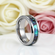 8mm Tungsten Wedding Band with Abalone Shell-Black Diamonds New York
