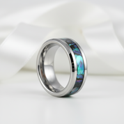 8mm Tungsten Wedding Band with Abalone Shell-Black Diamonds New York
