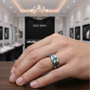 8mm Tungsten Wedding Band with Abalone Shell-Black Diamonds New York