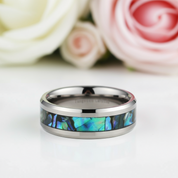 8mm Tungsten Wedding Band with Abalone Shell-Black Diamonds New York