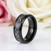 8mm Tungsten Wedding Band with Celtic Dragon Inlay-Black Diamonds New York