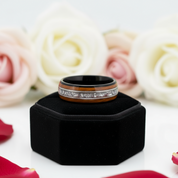 8mm Tungsten Wedding Band with Whiskey Wood Barrel & Aluminum Dross Inlay-Black Diamonds New York