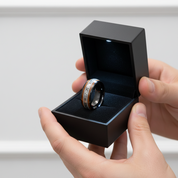 8mm Tungsten Wedding Band with Whiskey Wood Barrel & Aluminum Dross Inlay-Black Diamonds New York