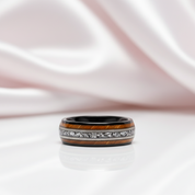 8mm Tungsten Wedding Band with Whiskey Wood Barrel & Aluminum Dross Inlay-Black Diamonds New York