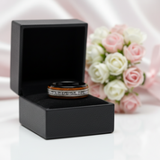8mm Tungsten Wedding Band with Whiskey Wood Barrel & Aluminum Dross Inlay-Black Diamonds New York