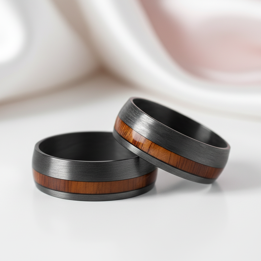 8mm Wide Carbon Fiber Ring Inlaid Veneer Men's Wedding Band-Black Diamonds New York