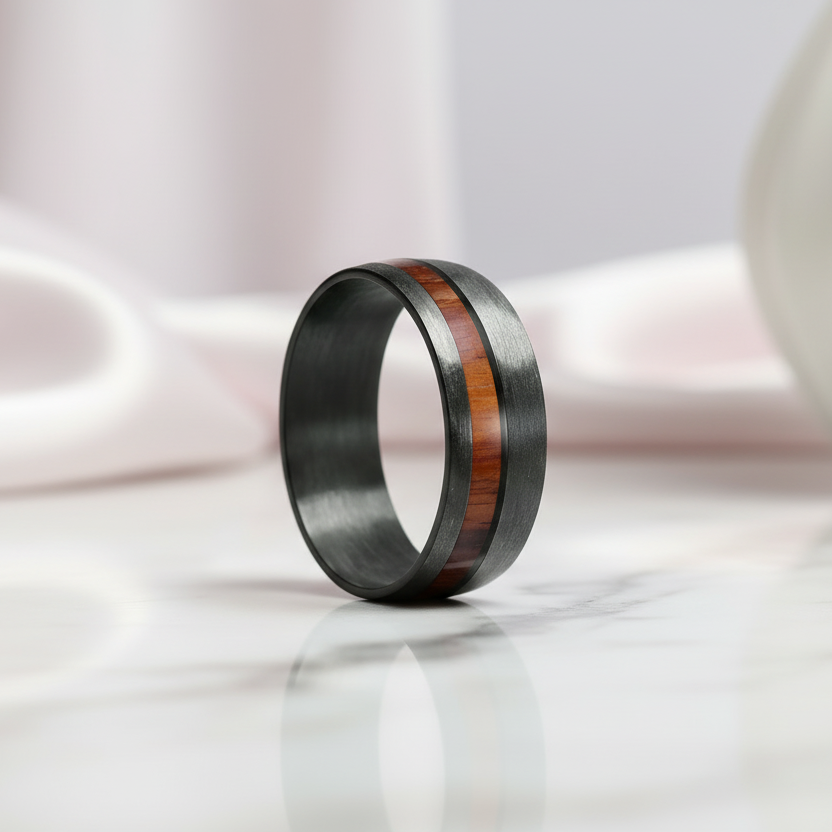 8mm Wide Carbon Fiber Ring Inlaid Veneer Men's Wedding Band-Black Diamonds New York