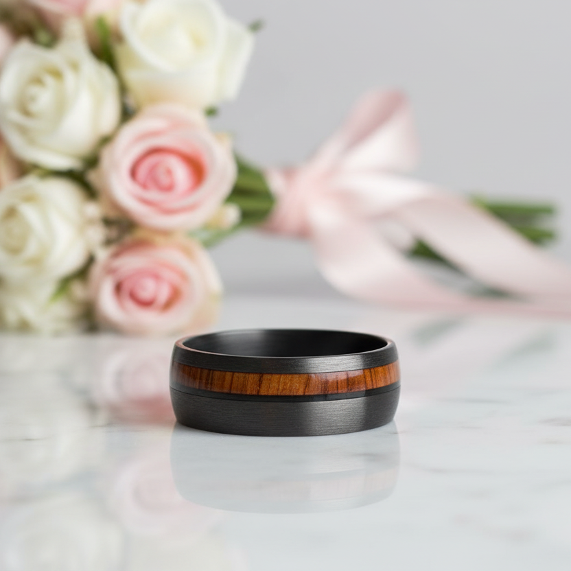 8mm Wide Carbon Fiber Ring Inlaid Veneer Men's Wedding Band-Black Diamonds New York