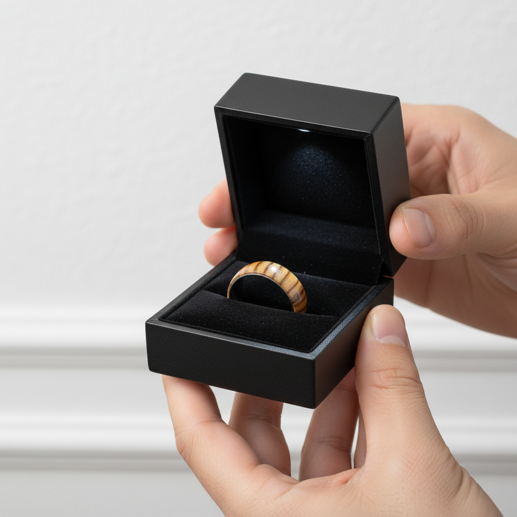 8mm Wood Inlaid Tungsten Carbide Men's Wedding Band-Black Diamonds New York