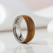 8mm Wood Inlaid Tungsten Carbide Men's Wedding Band-Black Diamonds New York