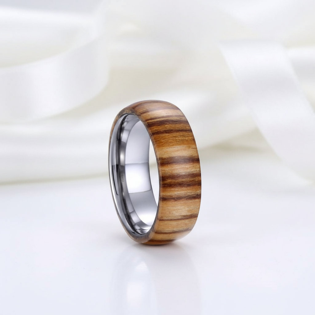 8mm Wood Inlaid Tungsten Carbide Men's Wedding Band-Black Diamonds New York