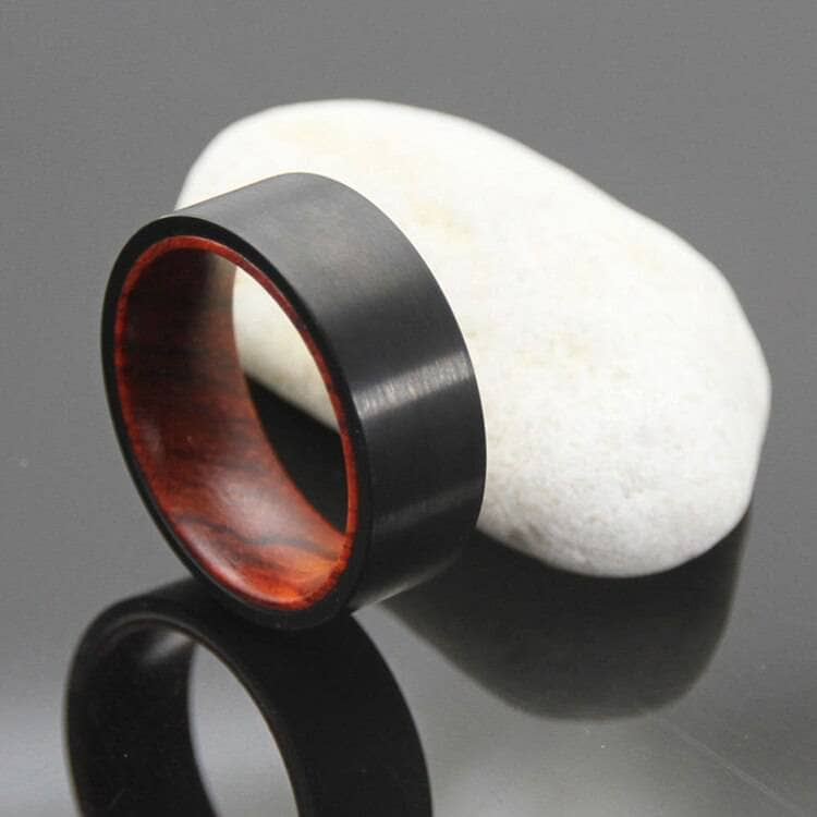 Flash Sale- 8mm Wooden Inlay & Black Surface Tungsten Carbide Ring-Black Diamonds New York