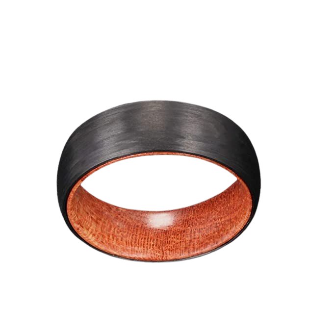 Flash Sale- 8mm Wooden Inlay & Black Surface Tungsten Carbide Ring-Black Diamonds New York