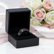 8mm Black Faceted Tungsten Carbide with Rose Gold Line-Black Diamonds New York