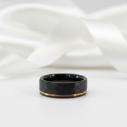 8mm Black Faceted Tungsten Carbide with Rose Gold Line-Black Diamonds New York