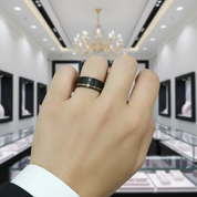 8mm Black Faceted Tungsten Carbide with Rose Gold Line-Black Diamonds New York