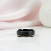 8mm Black Faceted Tungsten Carbide with Rose Gold Line-Black Diamonds New York