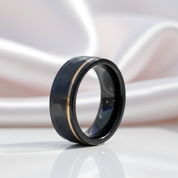 8mm Black Faceted Tungsten Carbide with Rose Gold Line-Black Diamonds New York