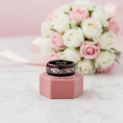8mm Black Tungsten Wedding Band with Spiral & Red String Inlay-Black Diamonds New York