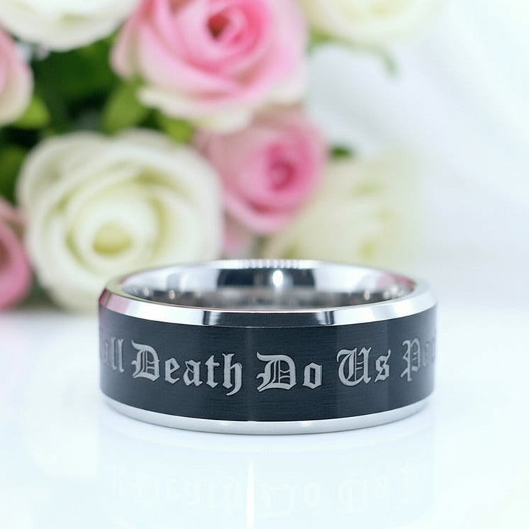 8mm Black Two-Tone Polished Tungsten Men's Wedding Band-Black Diamonds New York