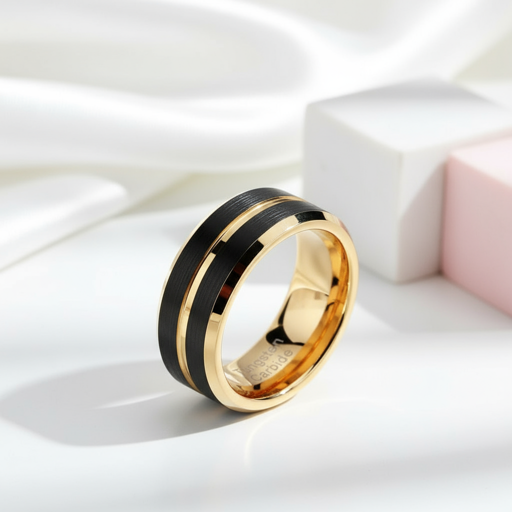 8mm Black and Gold Tungsten Men's Wedding Band-Black Diamonds New York