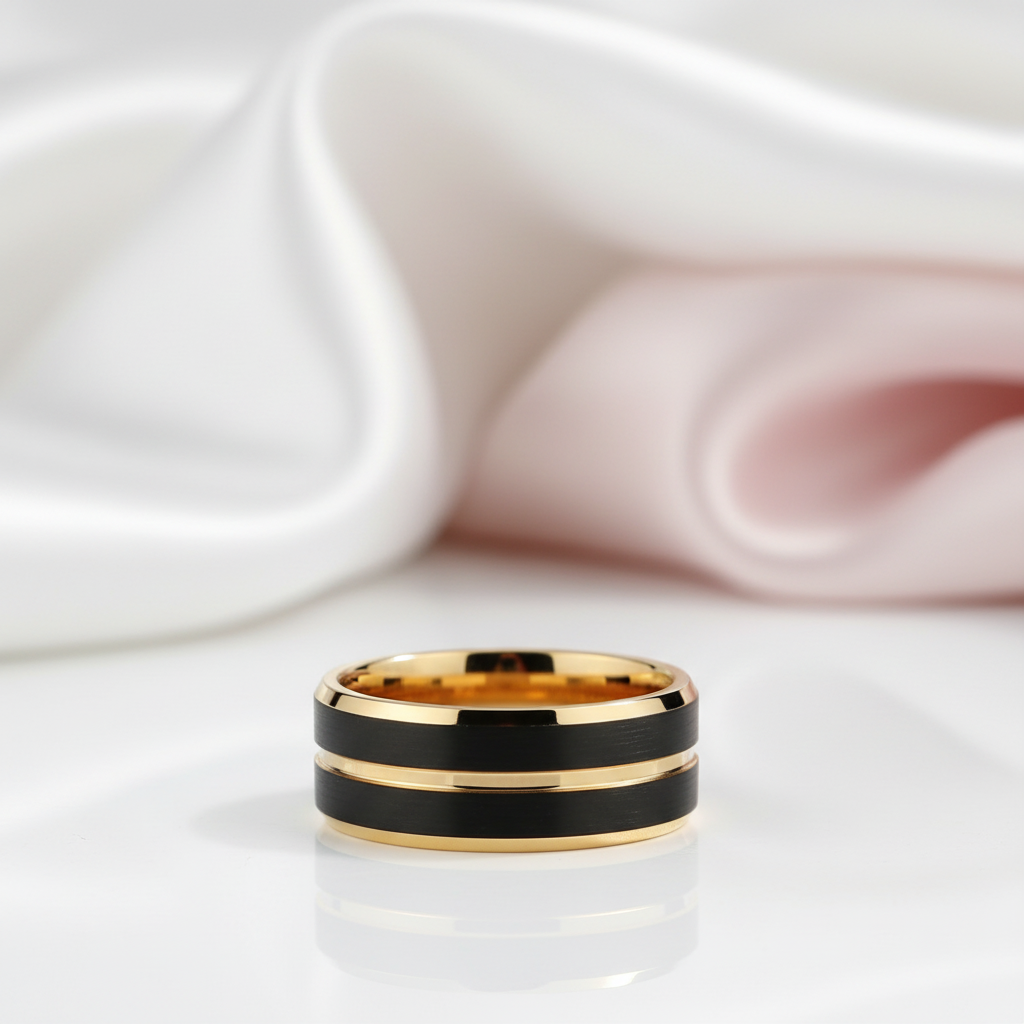 8mm Black and Gold Tungsten Men's Wedding Band-Black Diamonds New York