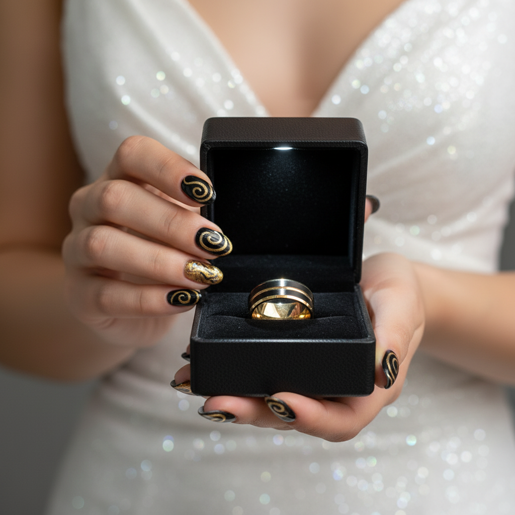8mm Black and Gold Tungsten Men's Wedding Band-Black Diamonds New York