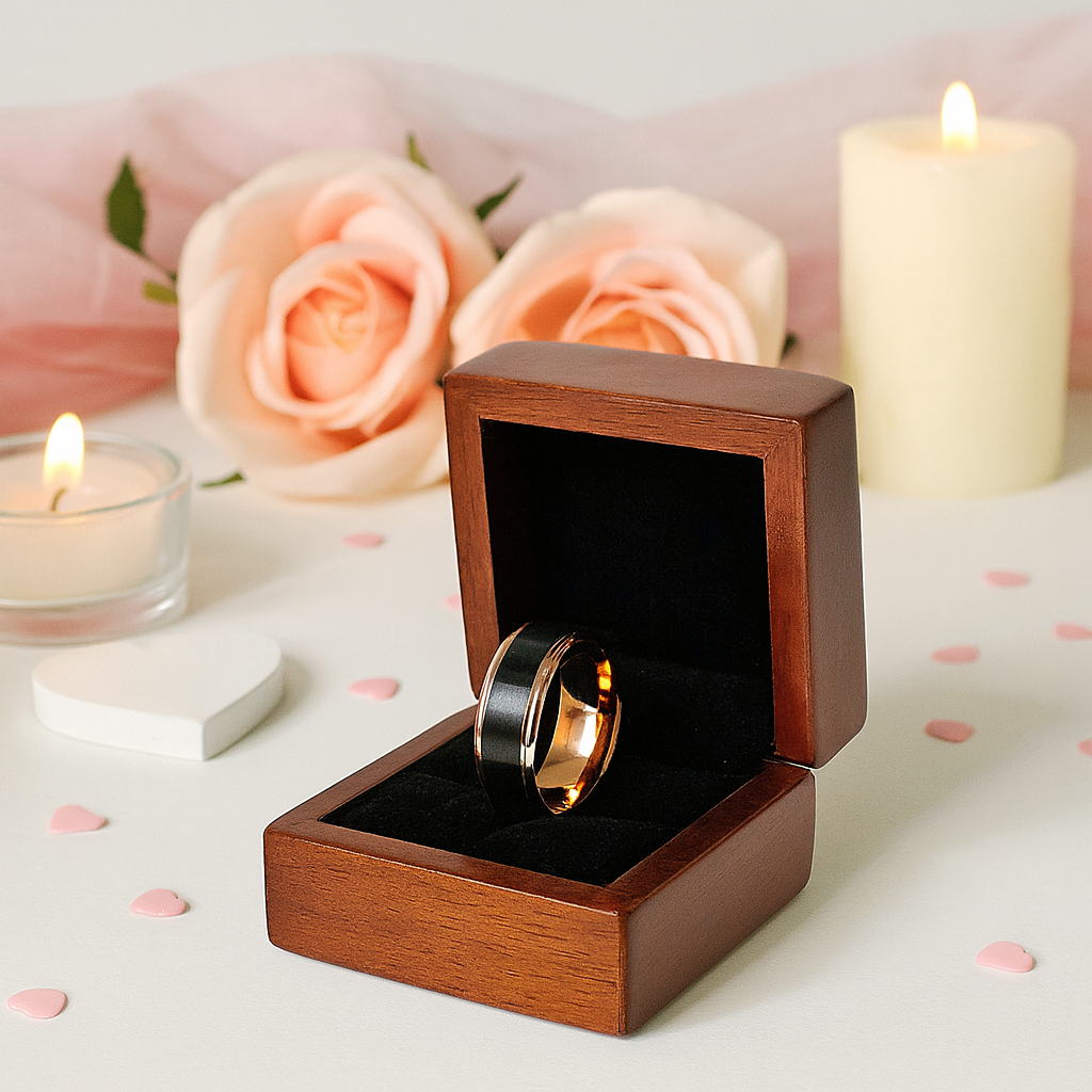 8mm Black and Rose Gold Tungsten Carbide Men's Wedding Ring-Black Diamonds New York