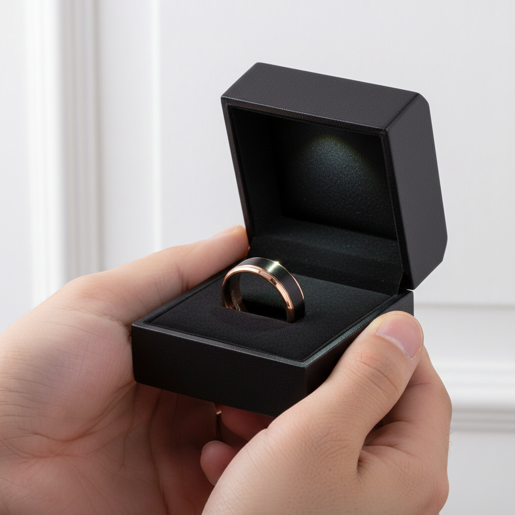 8mm Black and Rose Gold Tungsten Carbide Men's Wedding Ring-Black Diamonds New York