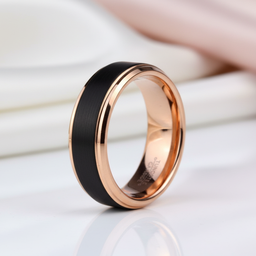 8mm Black and Rose Gold Tungsten Carbide Men's Wedding Ring-Black Diamonds New York