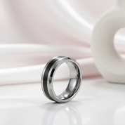 8mm Brushed Finish and Black Center Beveled Edge Ring Band-Black Diamonds New York