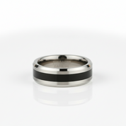8mm Brushed Finish and Black Center Beveled Edge Ring Band-Black Diamonds New York