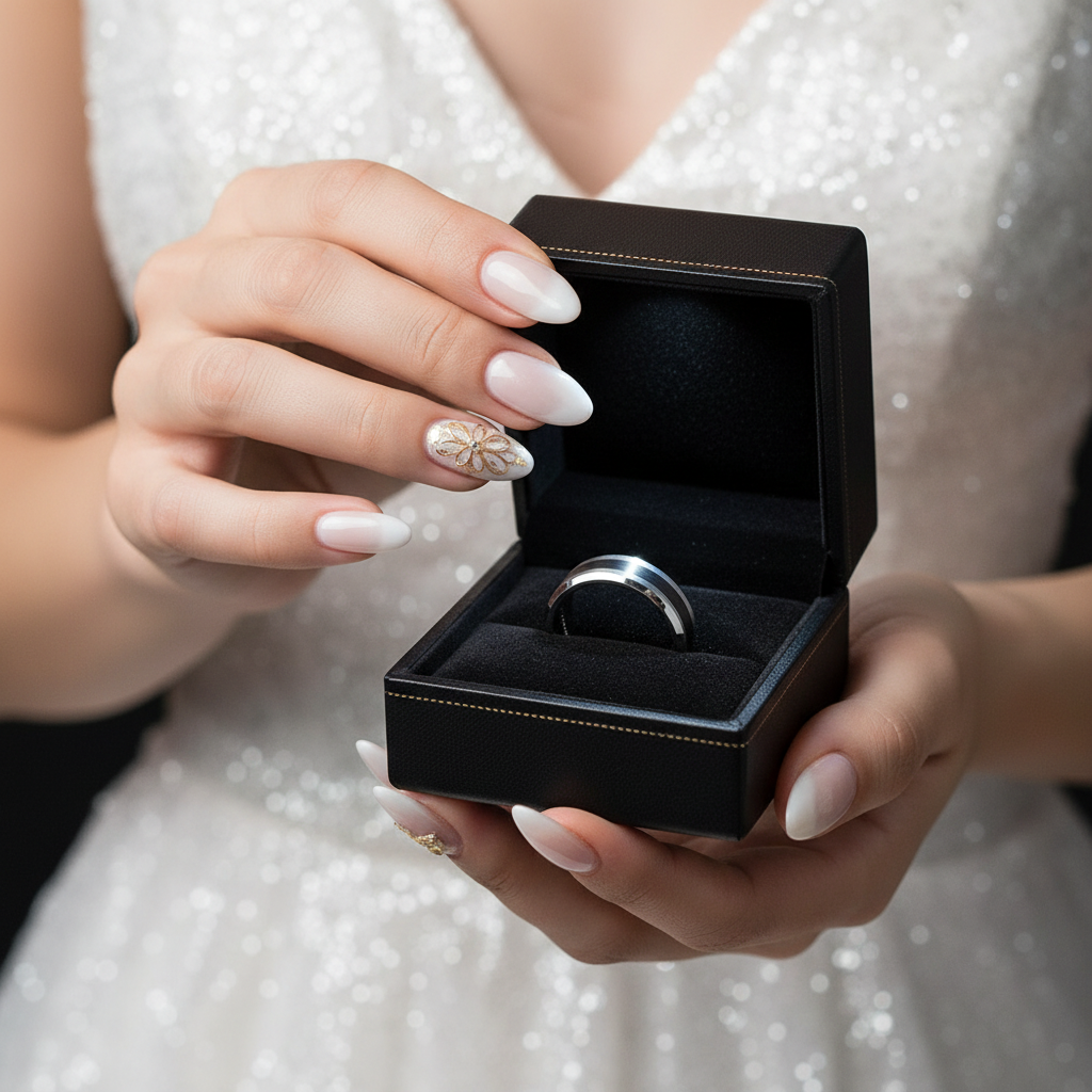 8mm Brushed Finish and Black Center Beveled Edge Ring Band-Black Diamonds New York