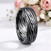 8mm Dome Zebra Pattern Tungsten Carbide Men's Ring-Black Diamonds New York