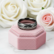 8mm Dome Zebra Pattern Tungsten Carbide Men's Ring-Black Diamonds New York