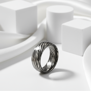 8mm Dome Zebra Pattern Tungsten Carbide Men's Ring-Black Diamonds New York