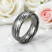 8mm Dome Zebra Pattern Tungsten Carbide Men's Ring-Black Diamonds New York