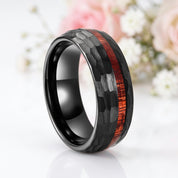8mm Grooved Hammered Black Tungsten Carbide Men's Rings with Wood Inlay-Black Diamonds New York