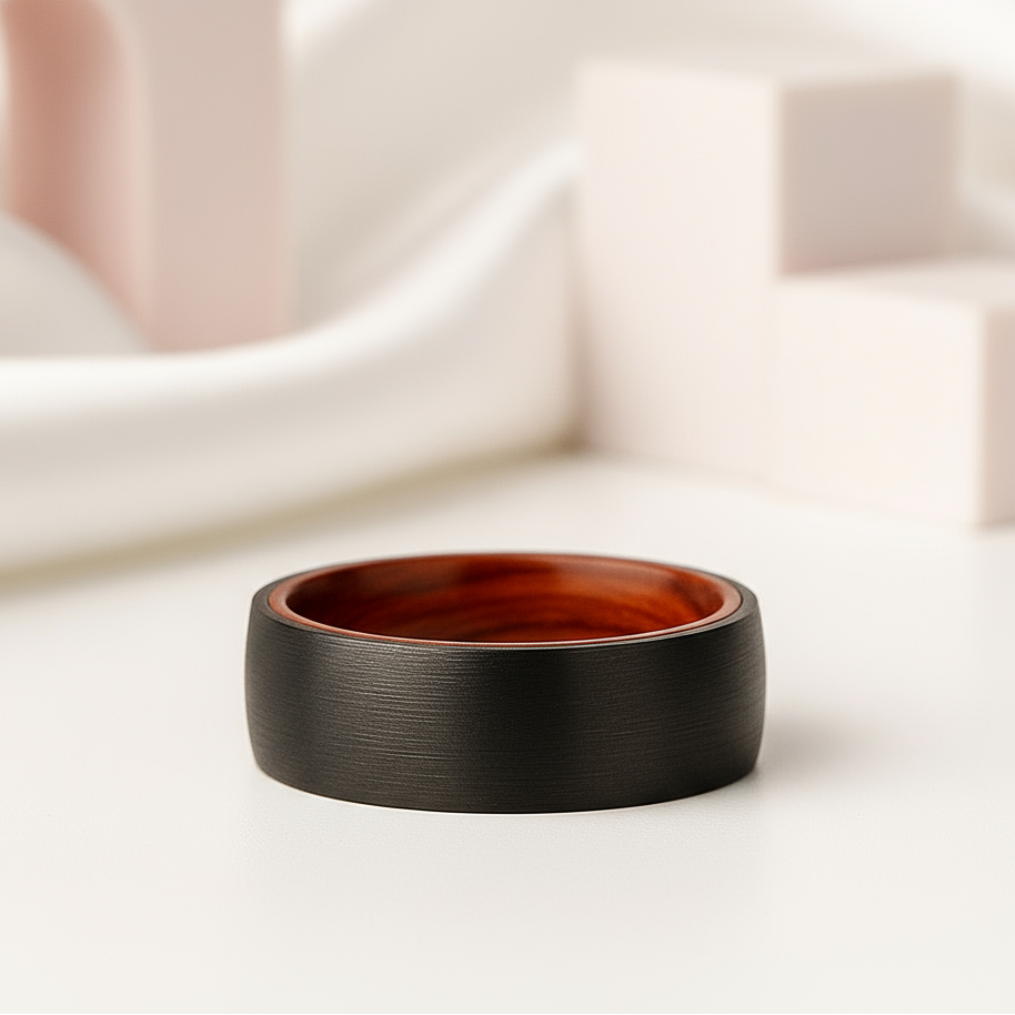 8mm Pure Carbon Fiber Wood Sleeve Ring Band-Black Diamonds New York