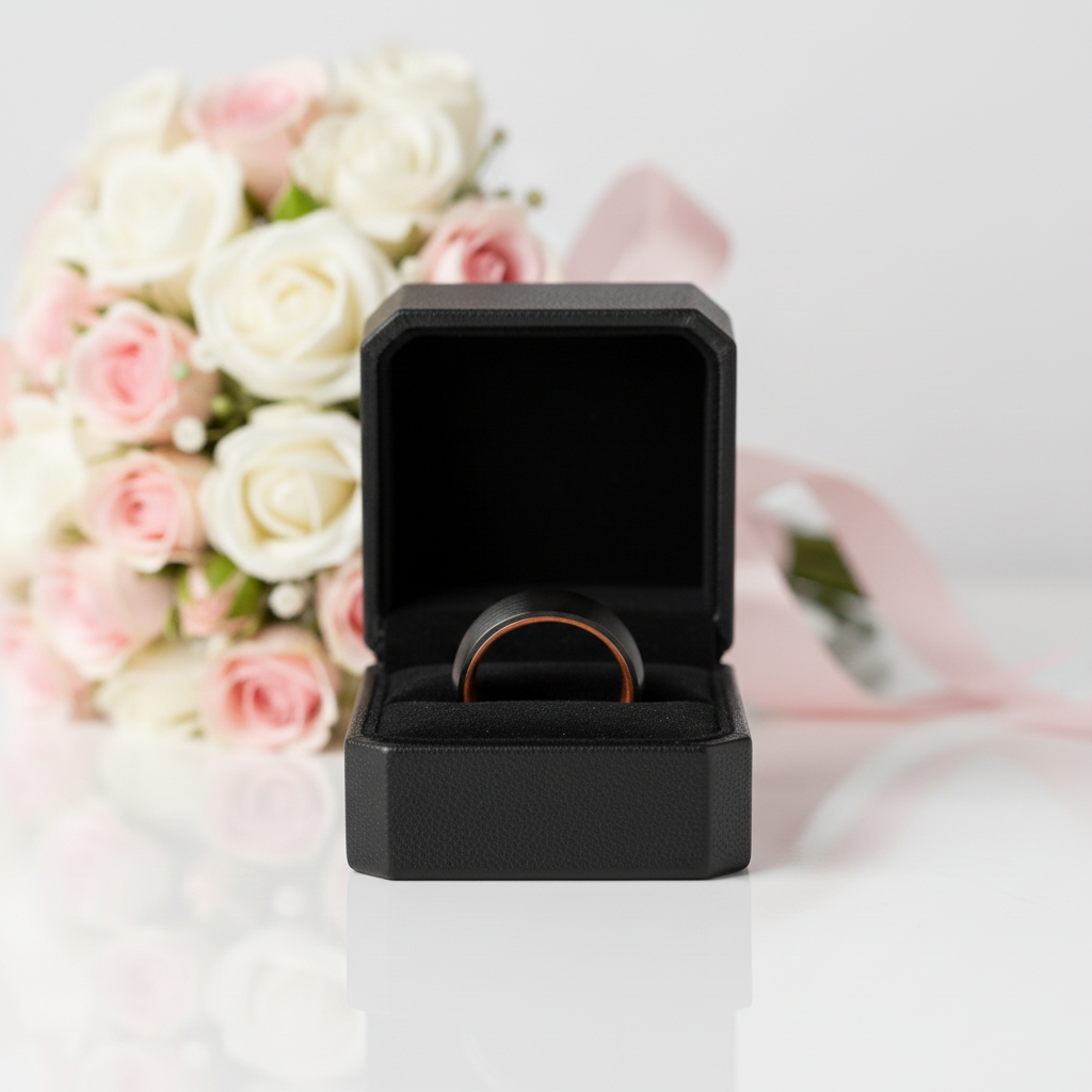 8mm Pure Carbon Fiber Wood Sleeve Ring Band-Black Diamonds New York