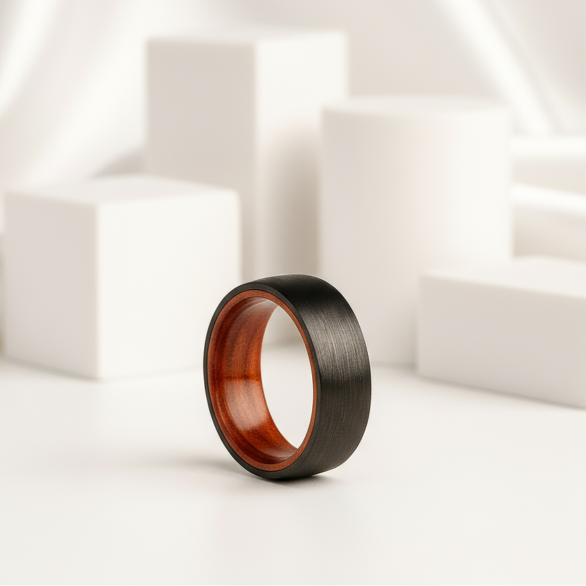 8mm Pure Carbon Fiber Wood Sleeve Ring Band-Black Diamonds New York