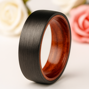 8mm Pure Carbon Fiber Wood Sleeve Ring Band-Black Diamonds New York