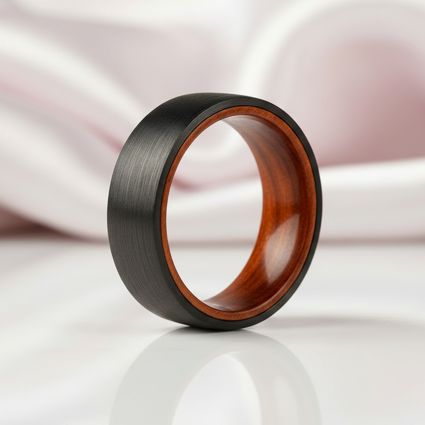 8mm Pure Carbon Fiber Wood Sleeve Ring Band-Black Diamonds New York