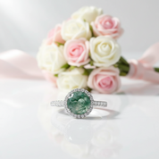8mm Round Moss Agate Halo Engagement Ring-Black Diamonds New York