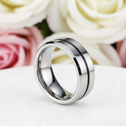 8mm Tungsten Carbide Thin Blue Line Men's Wedding Band-Black Diamonds New York