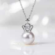 Freshwater Pearl Crown Pendant Necklace-Black Diamonds New York
