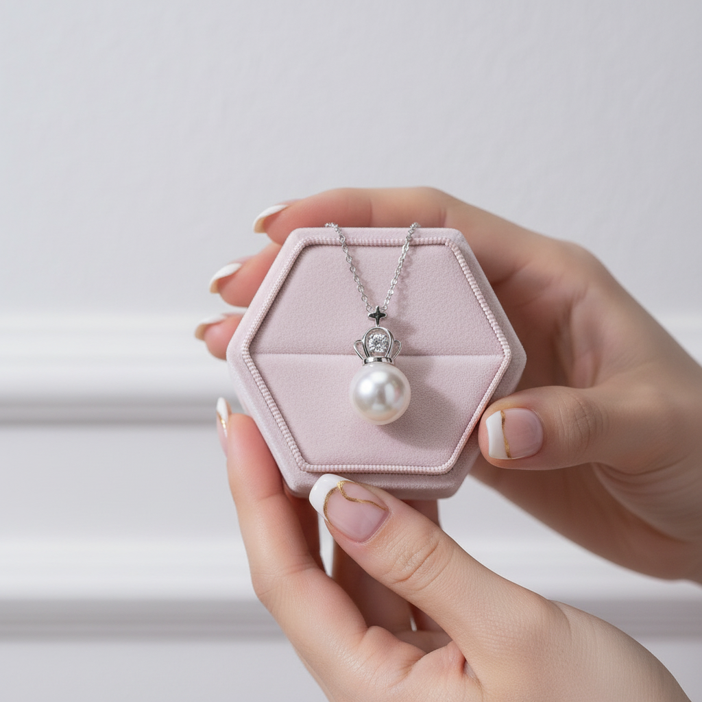 Freshwater Pearl Crown Pendant Necklace-Black Diamonds New York