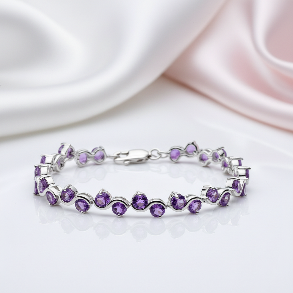 9.04 Ctw Amethyst Gemstone Bracelet-Black Diamonds New York