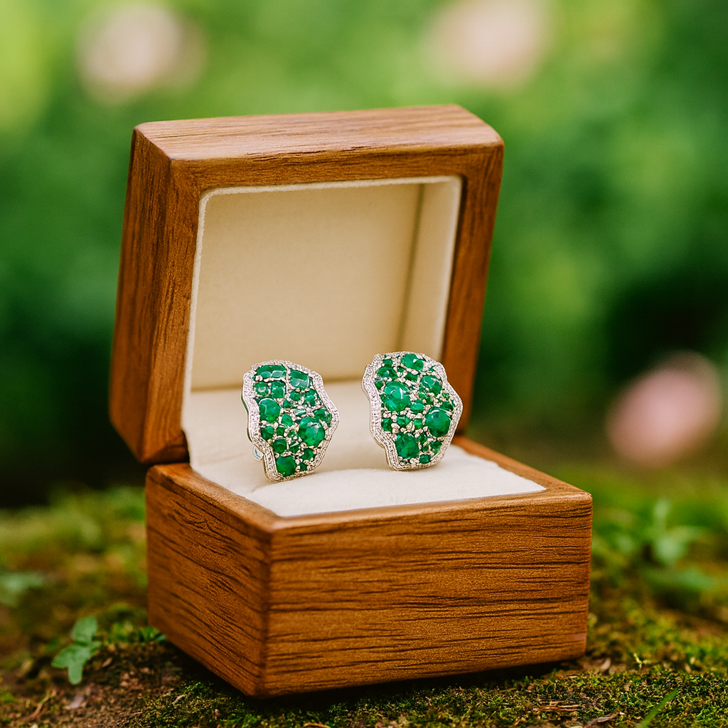 9.54Ct Green Agate Vintage Stud Earrings-Black Diamonds New York