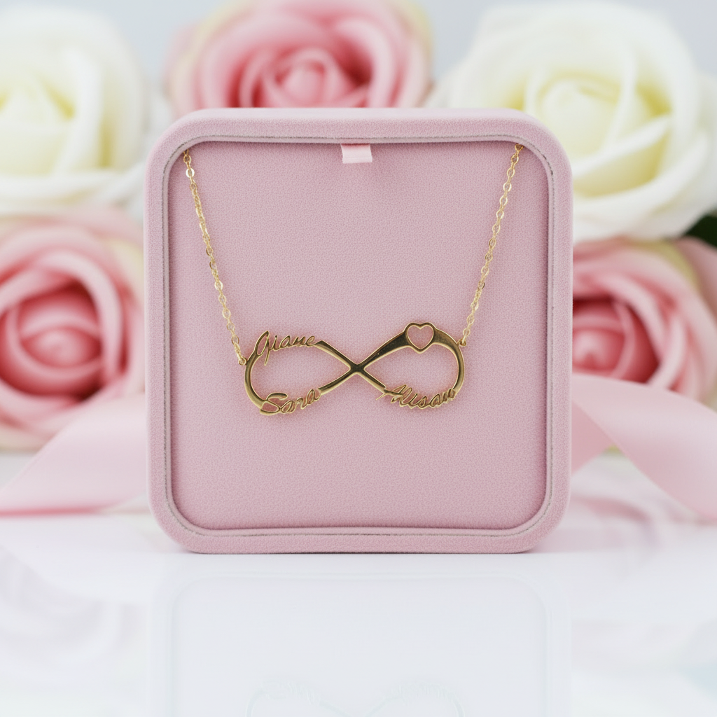 Custom Name Infinity Heart Pendant Necklace-Black Diamonds New York